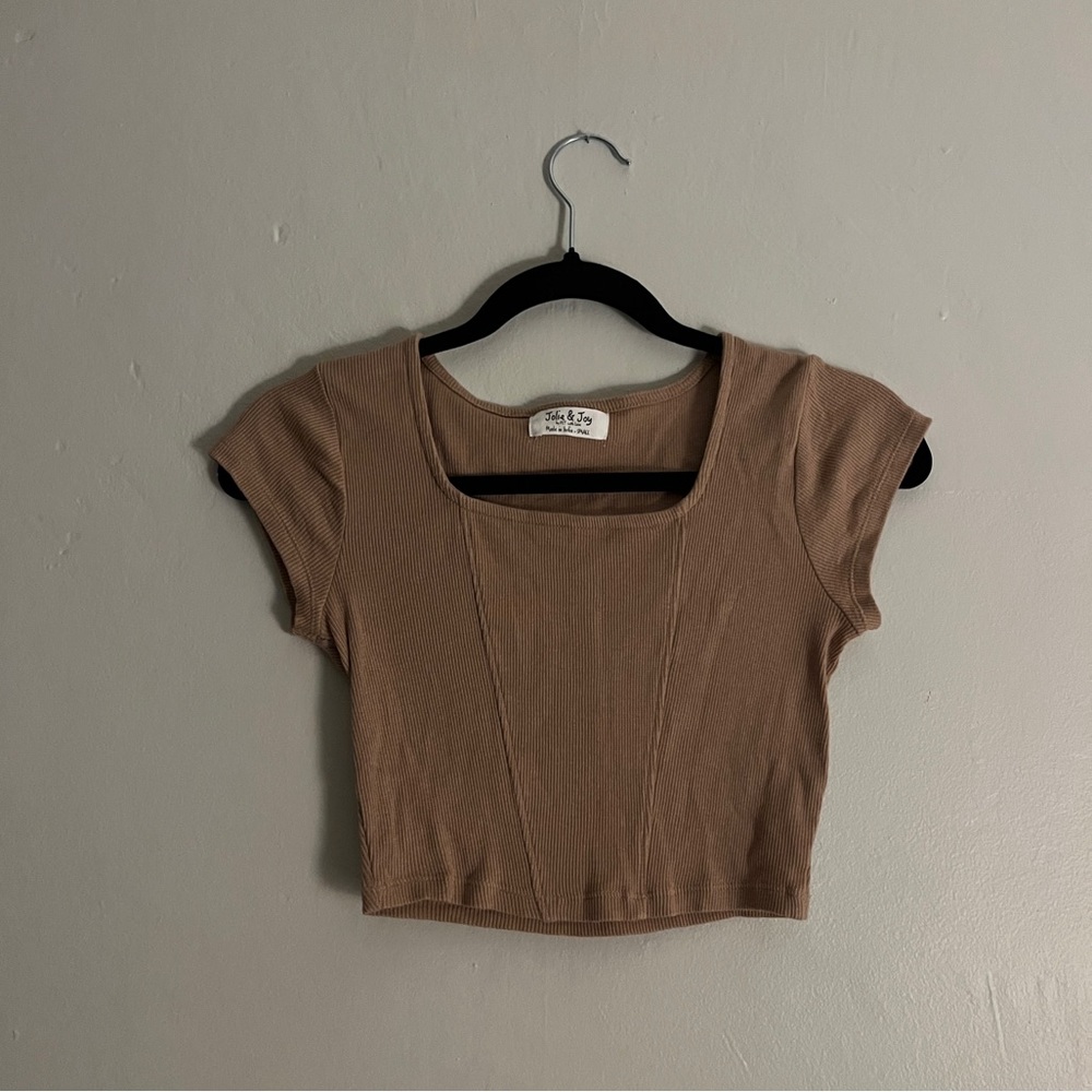 beige brown cropped corset style top